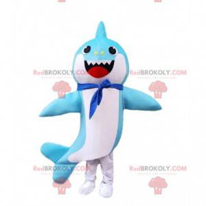 Costume de requin bleu et blanc avec un foulard autour du cou -