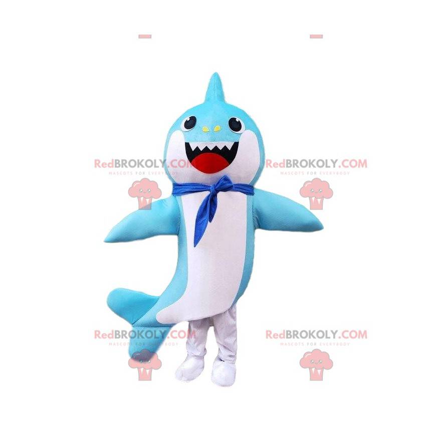 Costume de requin bleu et blanc avec un foulard autour du cou - Costume de requin bleu et blanc avec un foulard autour du cou -