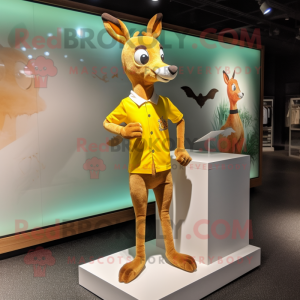 Yellow Roe Deer mascot costume character dressed with a Bermuda Shorts and Cufflinks