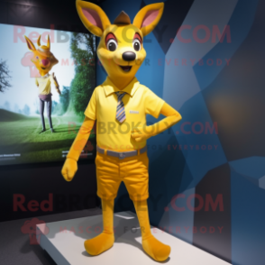 Yellow Roe Deer mascot costume character dressed with a Bermuda Shorts and Cufflinks