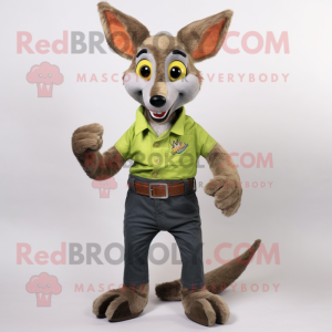 Olive Dingo mascot costume character dressed with a Jeans and Cummerbunds