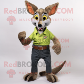 Olive Dingo mascot costume character dressed with a Jeans and Cummerbunds