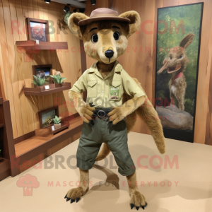 Olive Dingo mascot costume character dressed with a Jeans and Cummerbunds