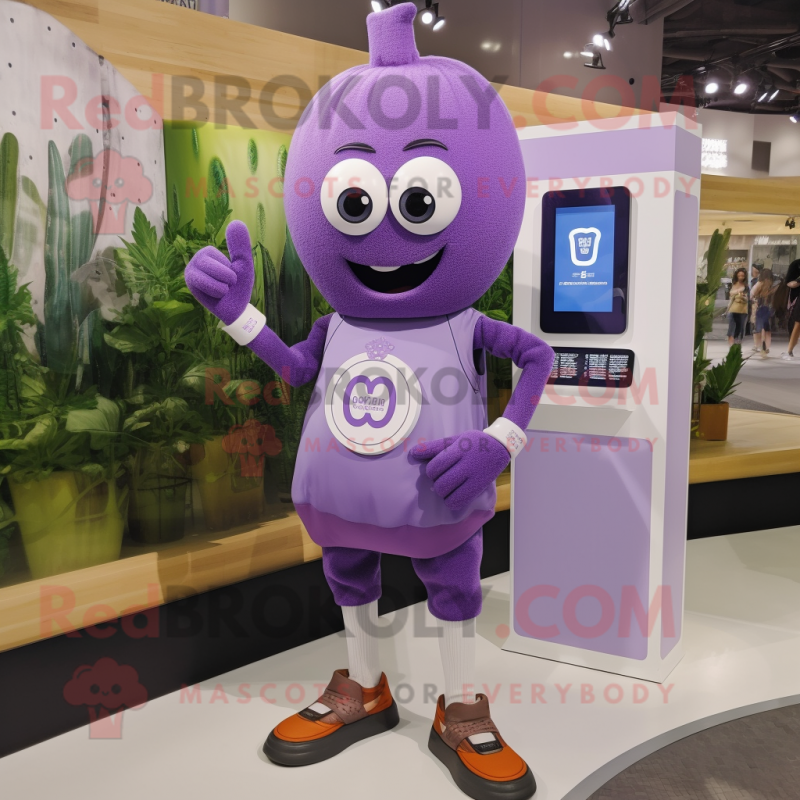 Lavender Squash mascot costume character dressed with a Graphic Tee and Digital watches Lavender Squash mascot costume character dressed with a Graphic Tee and Digital watches