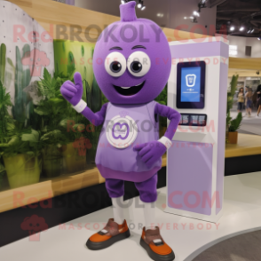 Lavender Squash mascot costume character dressed with a Graphic Tee and Digital watches