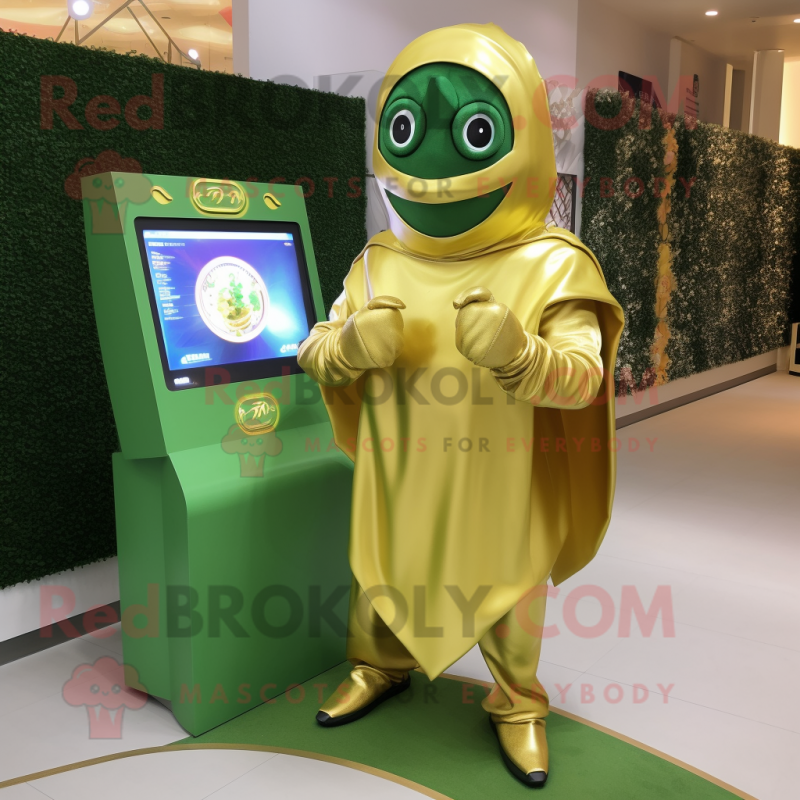 Gold Spinach mascot costume character dressed with a Cover-up and Digital watches