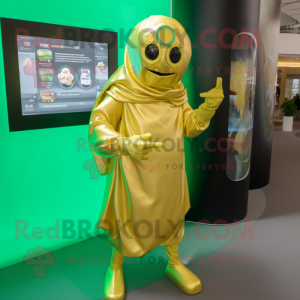 Gold Spinach mascot costume character dressed with a Cover-up and Digital watches