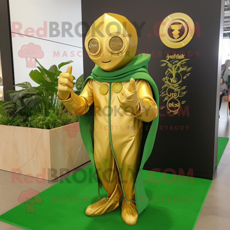 Gold Spinach mascot costume character dressed with a Cover-up and Digital watches