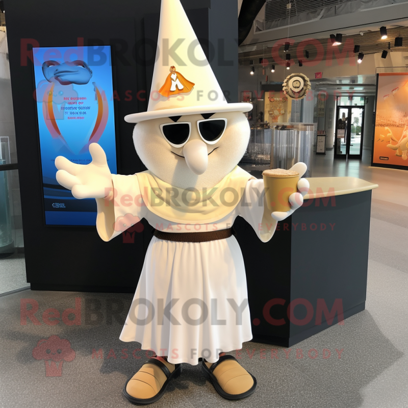 Cream Wizard mascot costume character dressed with a V-Neck Tee and Earrings