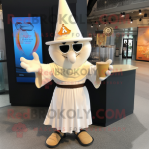 Cream Wizard mascot costume character dressed with a V-Neck Tee and Earrings