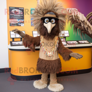 Brown Emu mascot costume character dressed with a Trousers and Headbands