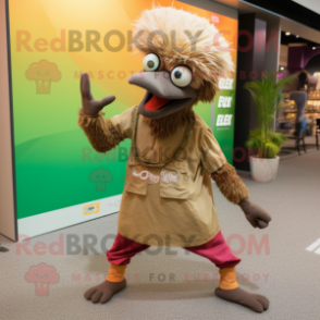 Brown Emu mascot costume character dressed with a Trousers and Headbands