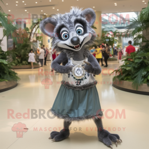 Gray Aye-Aye mascot costume character dressed with a A-Line Dress and Rings