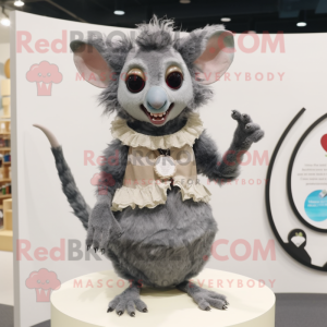 Gray Aye-Aye mascot costume character dressed with a A-Line Dress and Rings