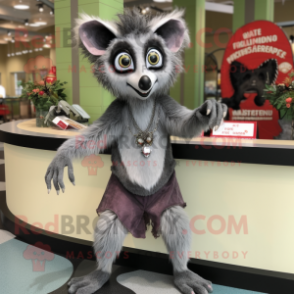 Gray Aye-Aye mascot costume character dressed with a A-Line Dress and Rings