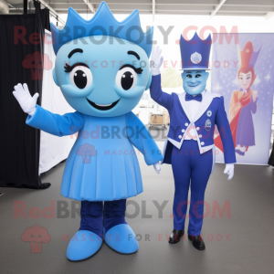 Blue Queen mascot costume character dressed with a Suit Pants and Ties