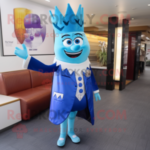 Blue Queen mascot costume character dressed with a Suit Pants and Ties