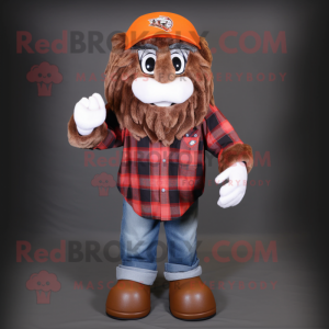 Rust American Football Helmet mascot costume character dressed with a Flannel Shirt and Shawl pins
