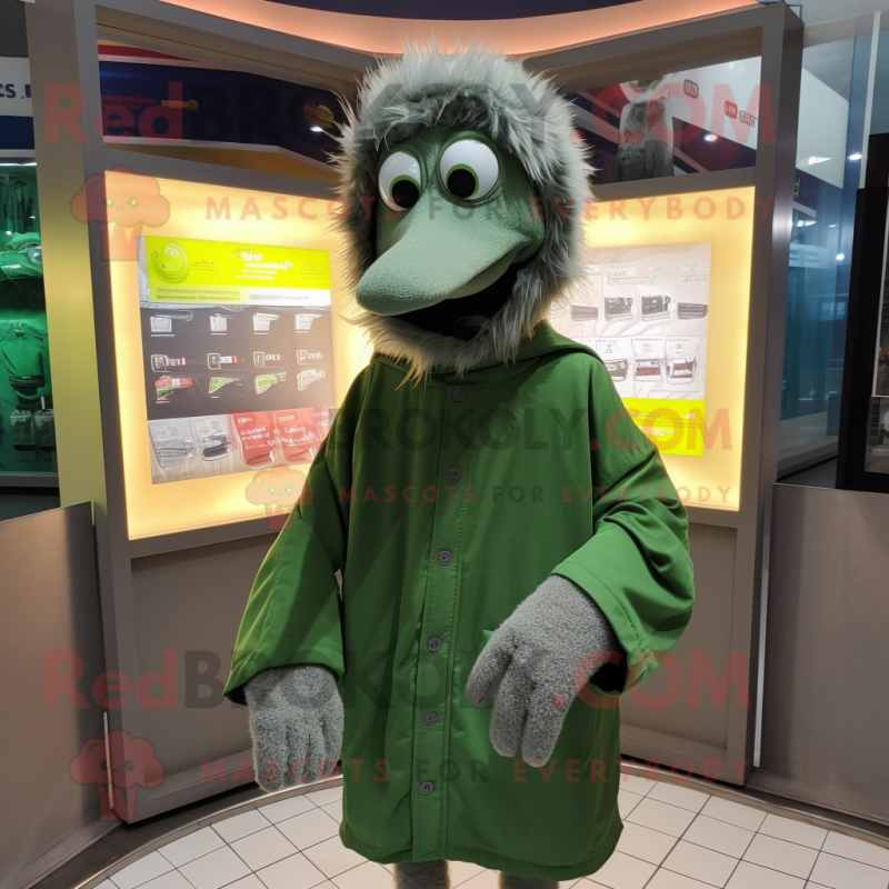Green Emu mascot costume character dressed with a Hoodie and Scarf clips Green Emu mascot costume character dressed with a Hoodie and Scarf clips