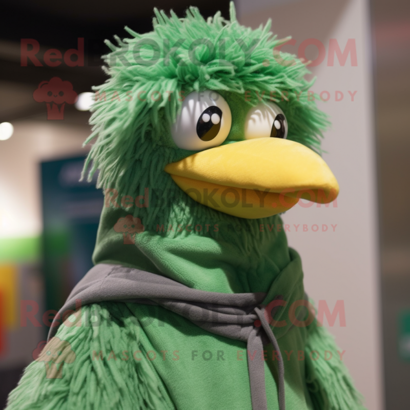 Green Emu mascot costume character dressed with a Hoodie and Scarf clips