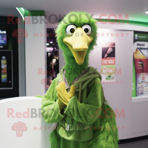 Green Emu mascot costume character dressed with a Hoodie and Scarf clips