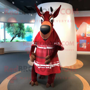 Rød Okapi maskot kostume...