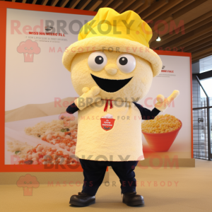Cream Paella mascot costume character dressed with a Jeggings and Watches