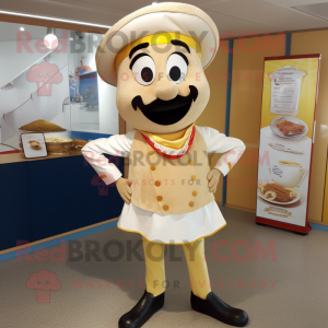 Cream Paella mascot costume character dressed with a Jeggings and Watches