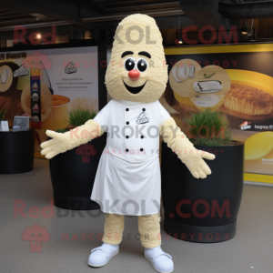 Cream Paella mascot costume character dressed with a Jeggings and Watches