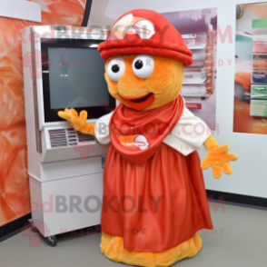 Rust Chicken Parmesan mascot costume character dressed with a Wrap Skirt and Caps