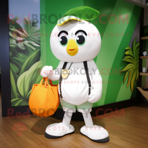 White Mango mascot costume character dressed with a Playsuit and Handbags
