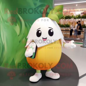 White Mango mascot costume character dressed with a Playsuit and Handbags