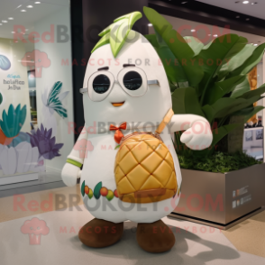 White Mango mascot costume character dressed with a Playsuit and Handbags