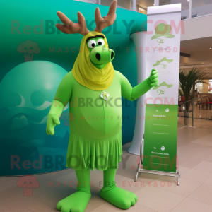 Lime Green Irish Elk mascot costume character dressed with a One-Piece Swimsuit and Pocket squares