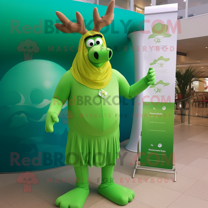 Lime Green Irish Elk mascot costume character dressed with a One-Piece Swimsuit and Pocket squares Lime Green Irish Elk mascot costume character dressed with a One-Piece Swimsuit and Pocket squares