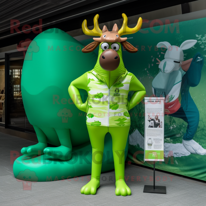 Lime Green Irish Elk mascot costume character dressed with a One-Piece Swimsuit and Pocket squares Lime Green Irish Elk mascot costume character dressed with a One-Piece Swimsuit and Pocket squares