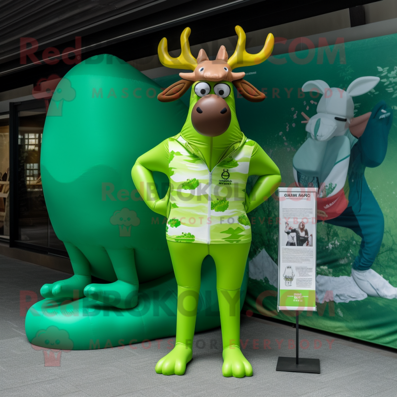 Lime Green Irish Elk mascot costume character dressed with a One-Piece Swimsuit and Pocket squares