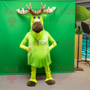 Lime Green Irish Elk mascot costume character dressed with a One-Piece Swimsuit and Pocket squares