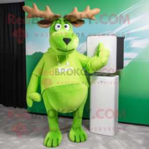 Lime Green Irish Elk mascot costume character dressed with a One-Piece Swimsuit and Pocket squares