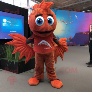 Rust Betta Fish mascot costume character dressed with a Jumpsuit and Anklets