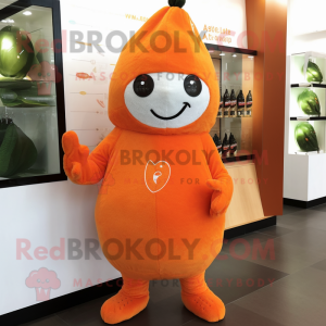 Orange Pear mascot costume character dressed with a T-Shirt and Beanies