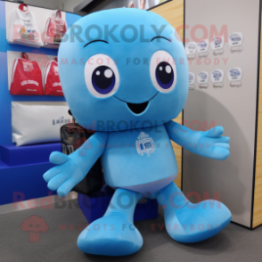 Sky Blue Octopus mascot costume character dressed with a Sweatshirt and Wallets