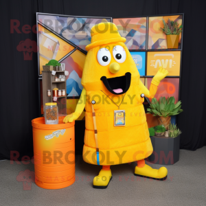 Yellow Orange mascot costume character dressed with a Vest and Necklaces