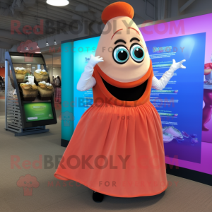 Peach Fajitas mascot costume character dressed with a Evening Gown and Bracelet watches