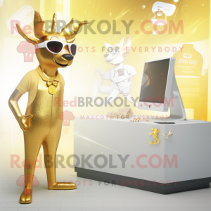 Gold Deer mascot costume character dressed with a One-Piece Swimsuit and Earrings