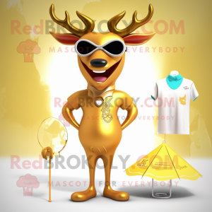 Gold Deer mascot costume character dressed with a One-Piece Swimsuit and Earrings