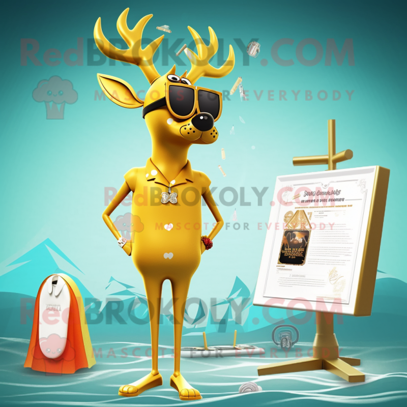 Gold Deer mascot costume character dressed with a One-Piece Swimsuit and Earrings
