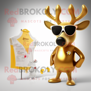 Gold Deer mascot costume character dressed with a One-Piece Swimsuit and Earrings