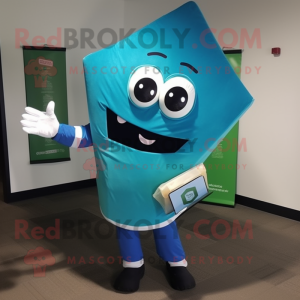 Cyan Pizza Slice mascot costume character dressed with a Long Sleeve Tee and Messenger bags