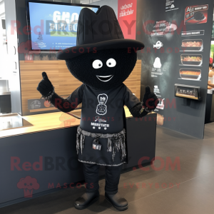Black Pad Thai mascot costume character dressed with a Graphic Tee and Hat pins